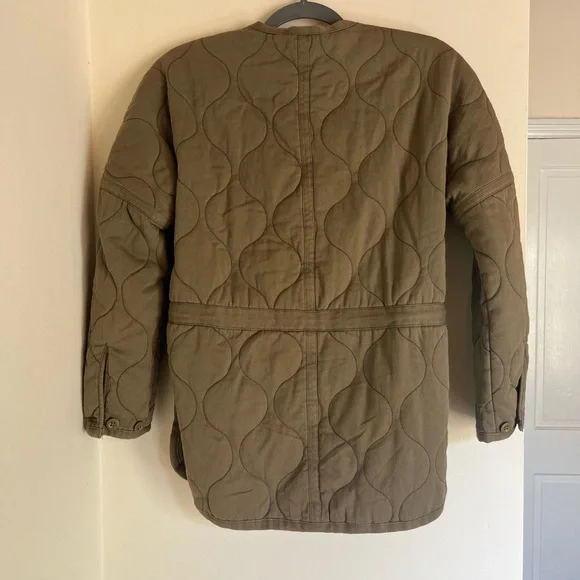 Madewell Quilted Drawstring Jacket Military Green Button Coat Size S-M - Picture 5 of 12